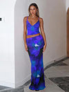 Backless V-neck Printed Vest + Slim Half-body Skirt Set