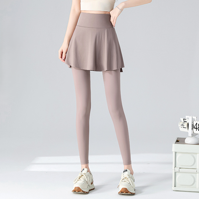 High-waisted faux two-piece yoga skirt and pants