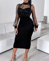 Mesh Beaded Patchwork Long Sleeve Dress