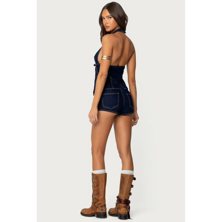 Front-slit denim tank top