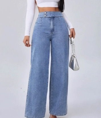 High-waisted double-button straight leg jeans