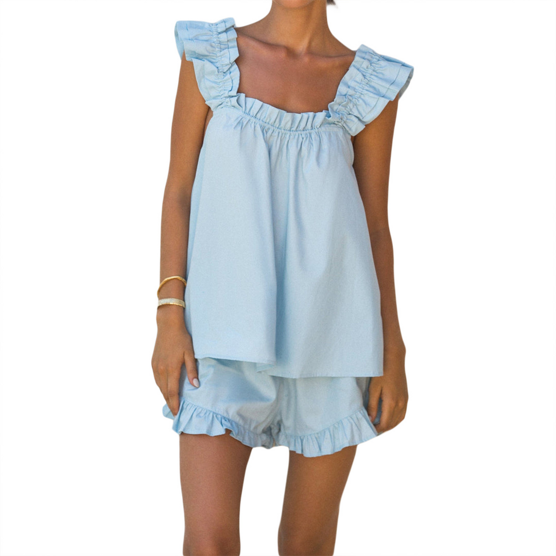 Ruffle hem casual vest shorts two-piece set