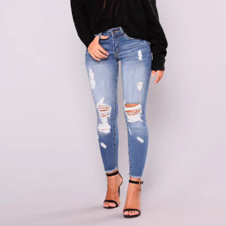 High-waisted skinny ripped jeans