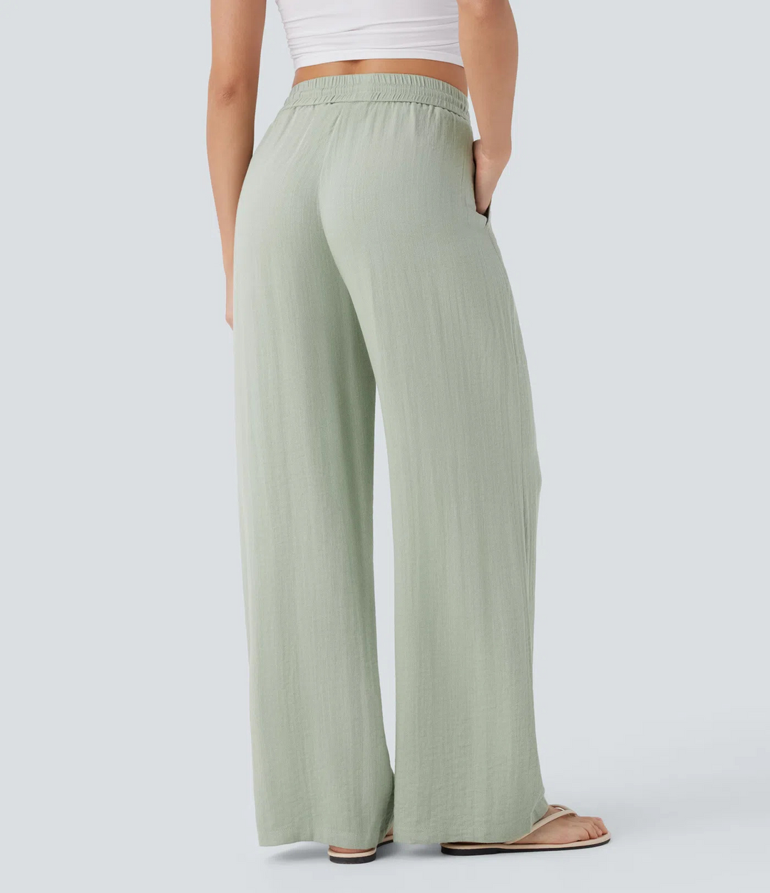 High-waisted drawstring wide-leg pants with side pockets