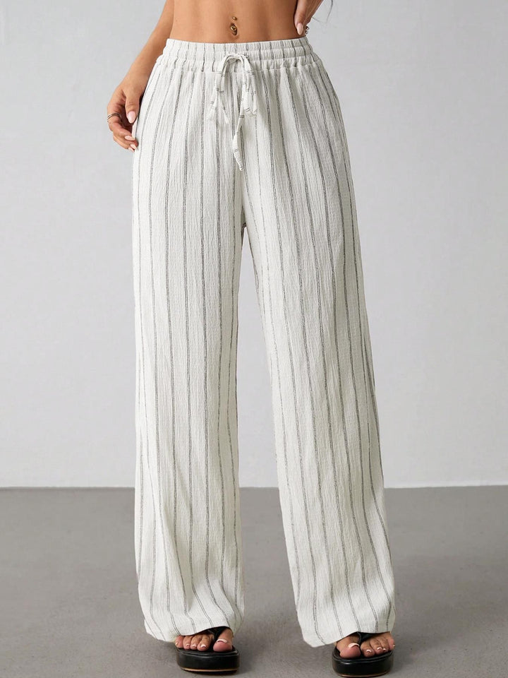 Loose striped drawstring wide-leg pants