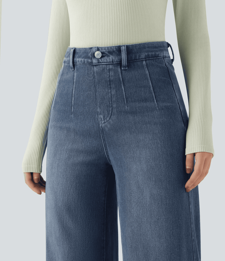 Slim-fit wide-leg casual jeans