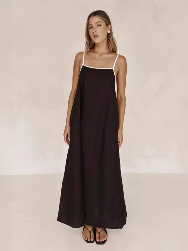 Stylish color-blocked halter maxi dress