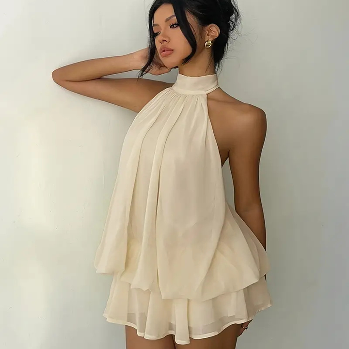 Halter Chiffon Mini Dress – Loose Vacation Style