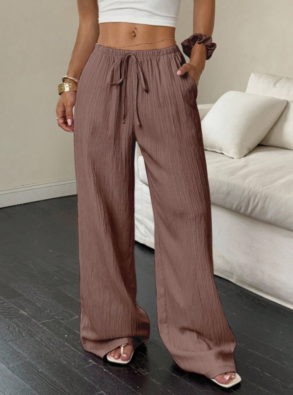 Solid color straight-leg mid-rise trousers