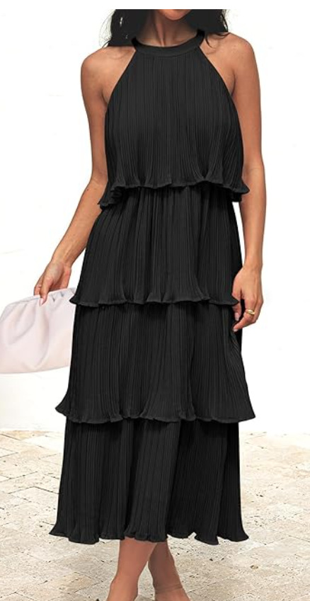 Halter-neck sleeveless ruffle dress