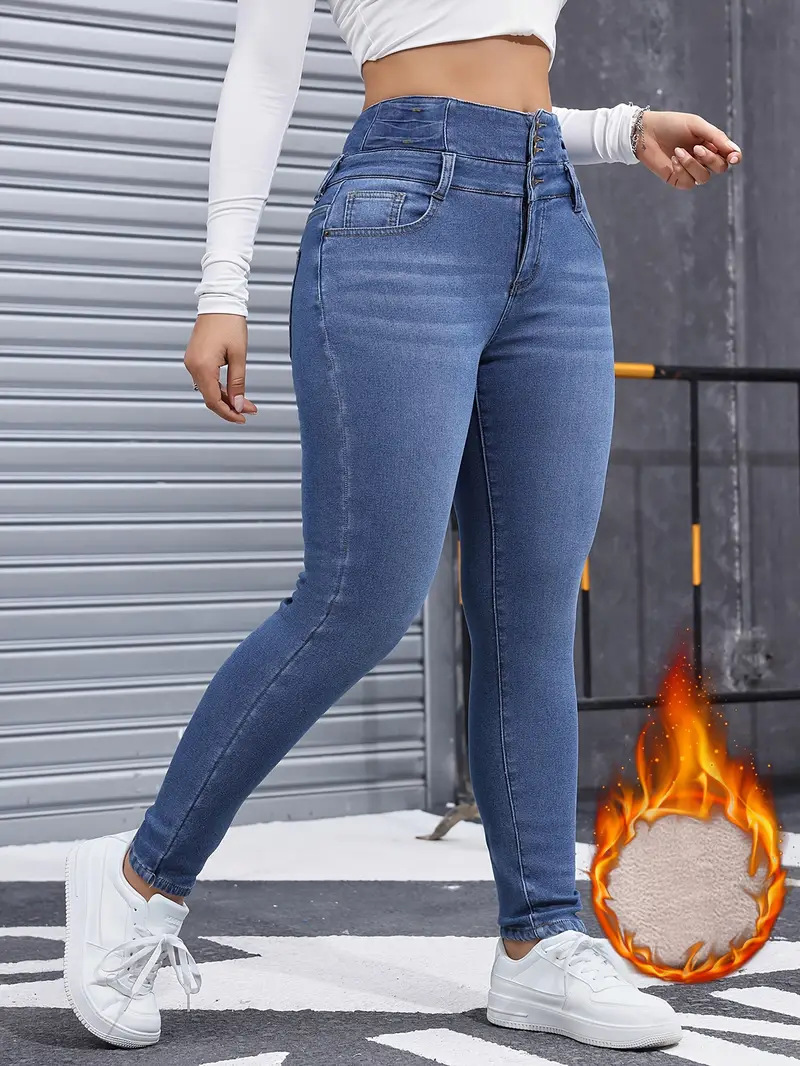 High-waisted fleece-lined jeans