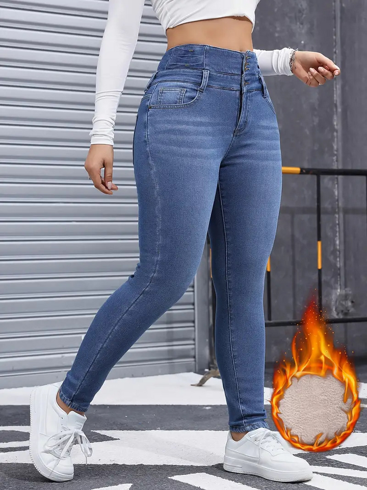 High-waisted fleece-lined jeans