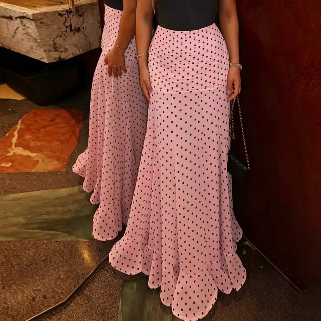 High-waisted polka dot pencil skirt