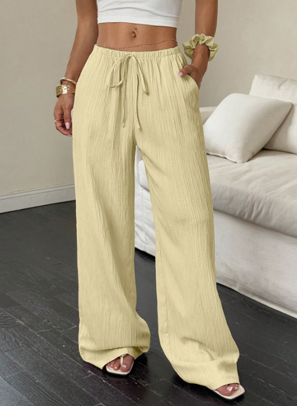 Solid color straight-leg mid-rise trousers