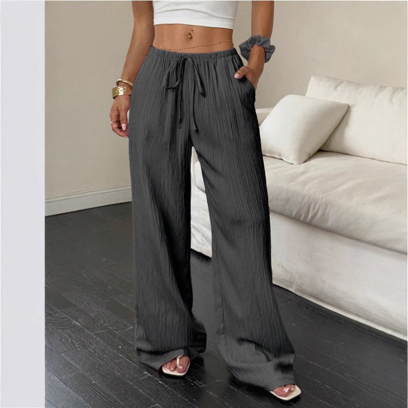 Solid color straight-leg mid-rise trousers