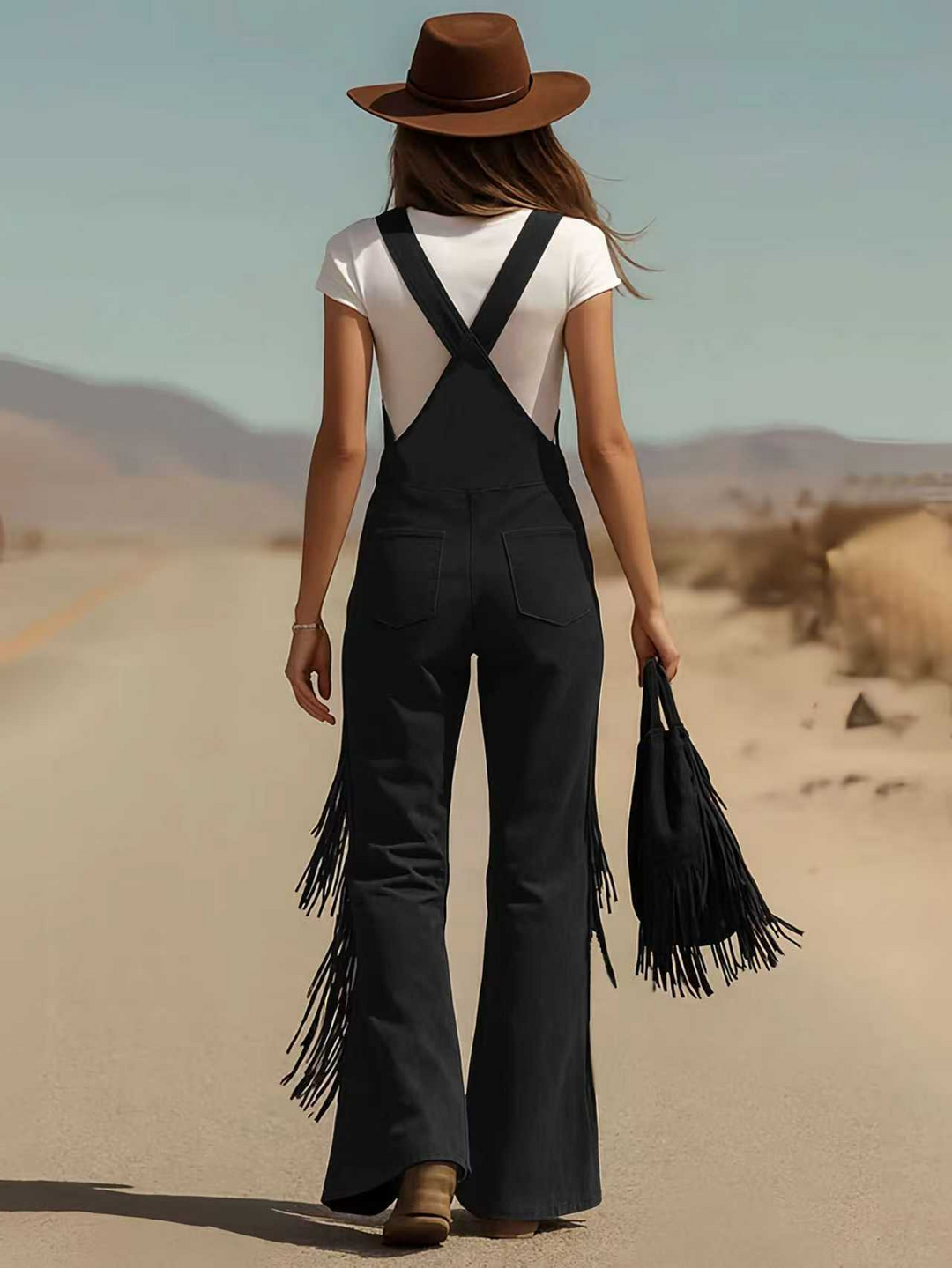 Retro tassel wide-leg pocket trousers