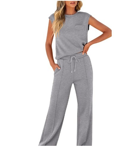 Sleeveless high-waisted wide-leg pants suit