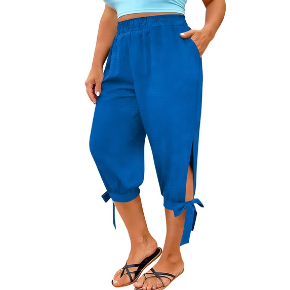 Slit tie-up cropped casual pants