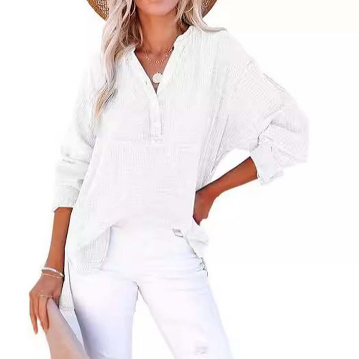 Solid color pleated long-sleeved shirt
