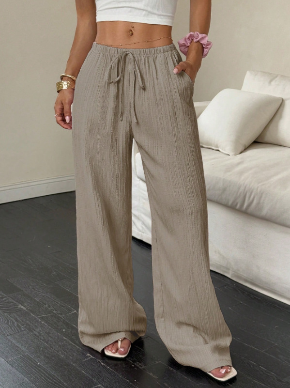 Solid color straight-leg mid-rise trousers