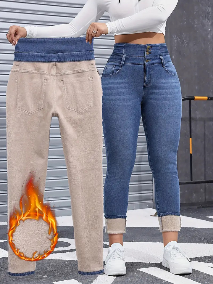 High-waisted fleece-lined jeans