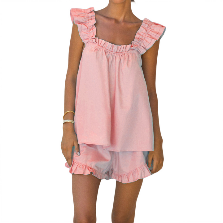 Ruffle hem casual vest shorts two-piece set