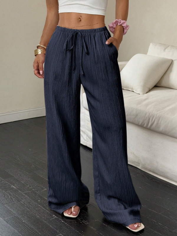 Solid color straight-leg mid-rise trousers