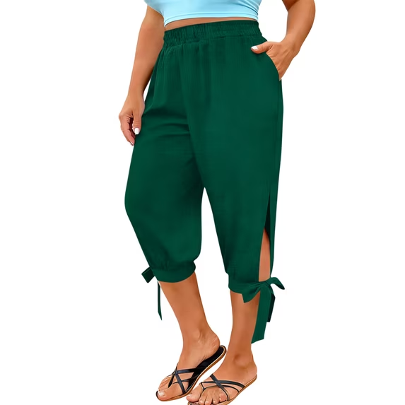Slit tie-up cropped casual pants