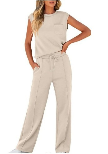 Sleeveless high-waisted wide-leg pants suit