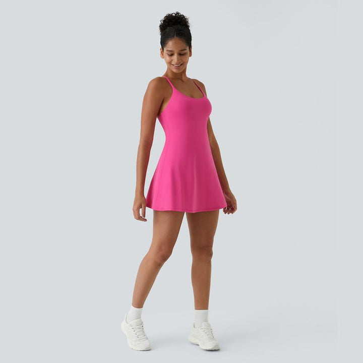 Anti-exposure sports dress with built-in shorts