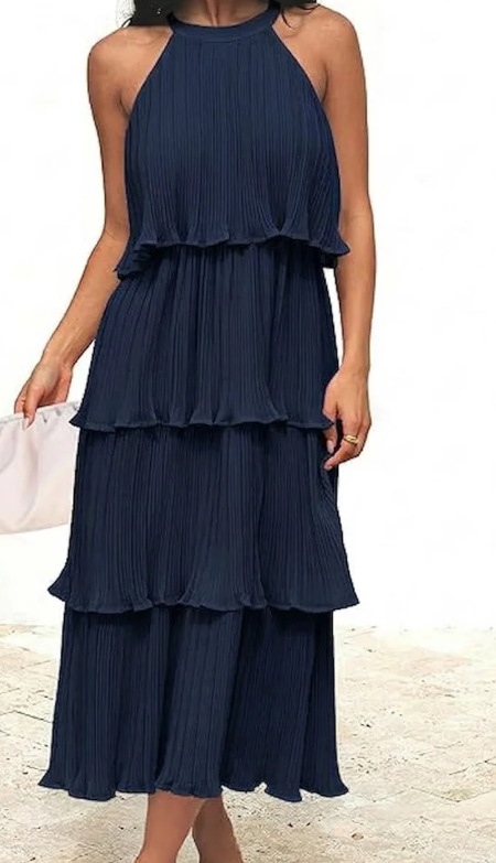 Halter-neck sleeveless ruffle dress