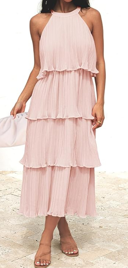 Halter-neck sleeveless ruffle dress