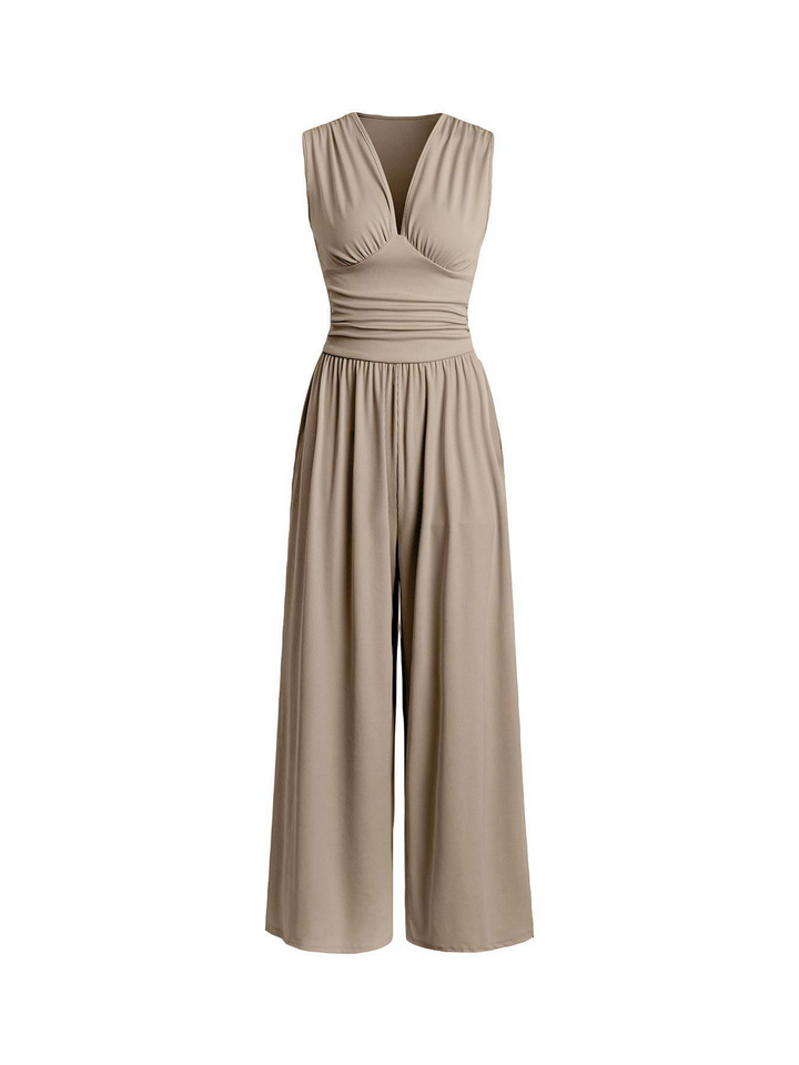 Solid color ribbed striped knit sleeveless jumpsuit