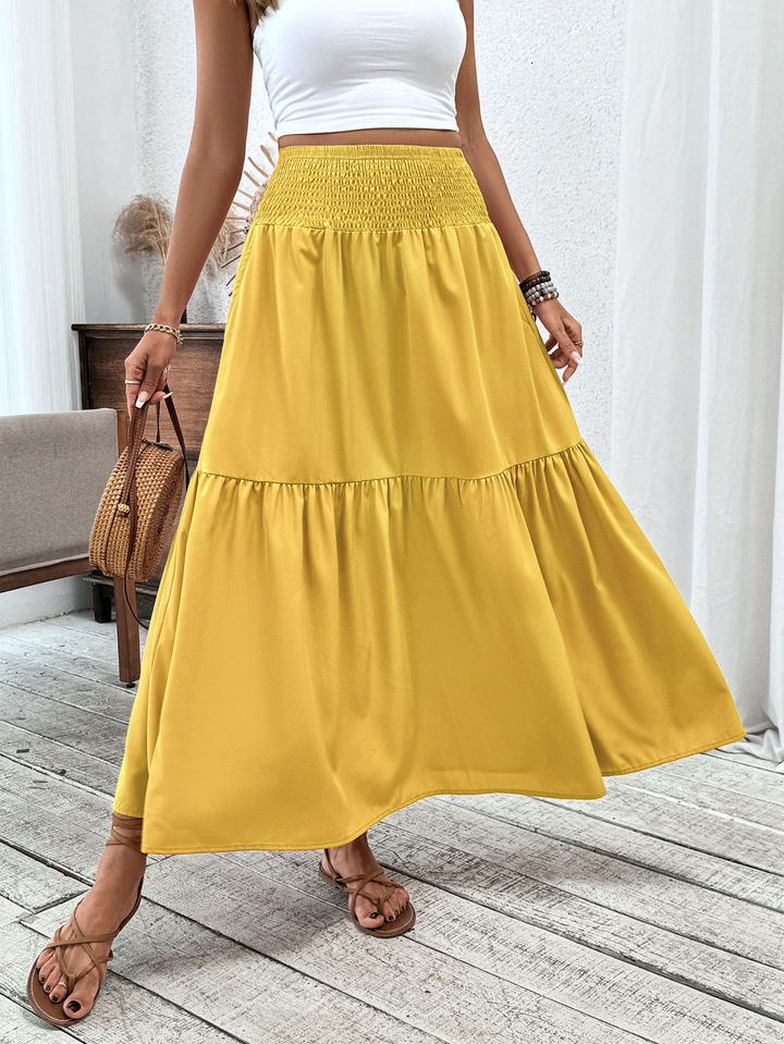 Floral print three-layer patchwork long skirt