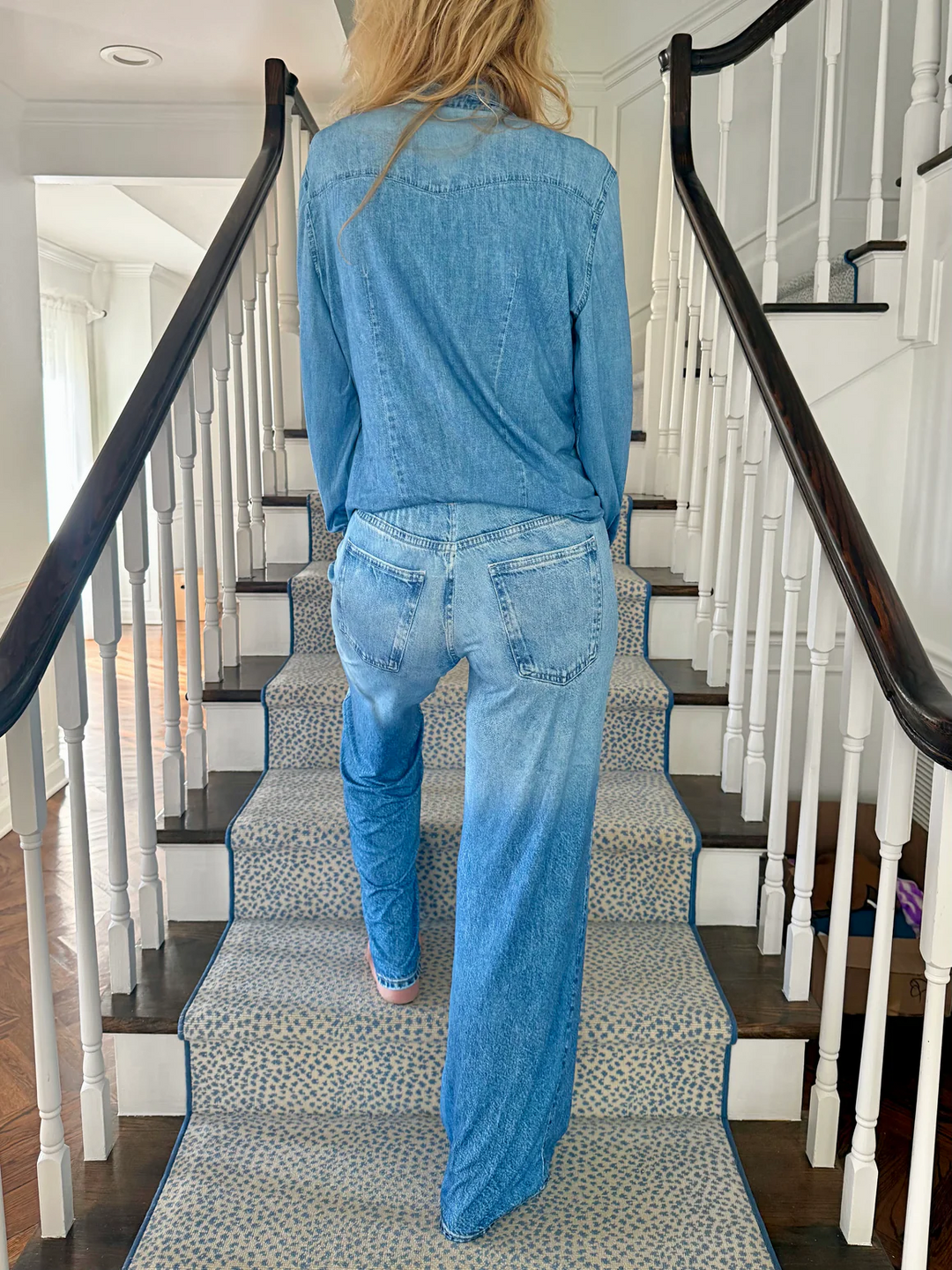 Loose-fitting printed faux denim suit