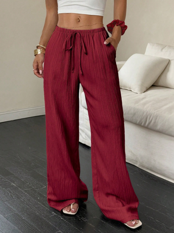 Solid color straight-leg mid-rise trousers
