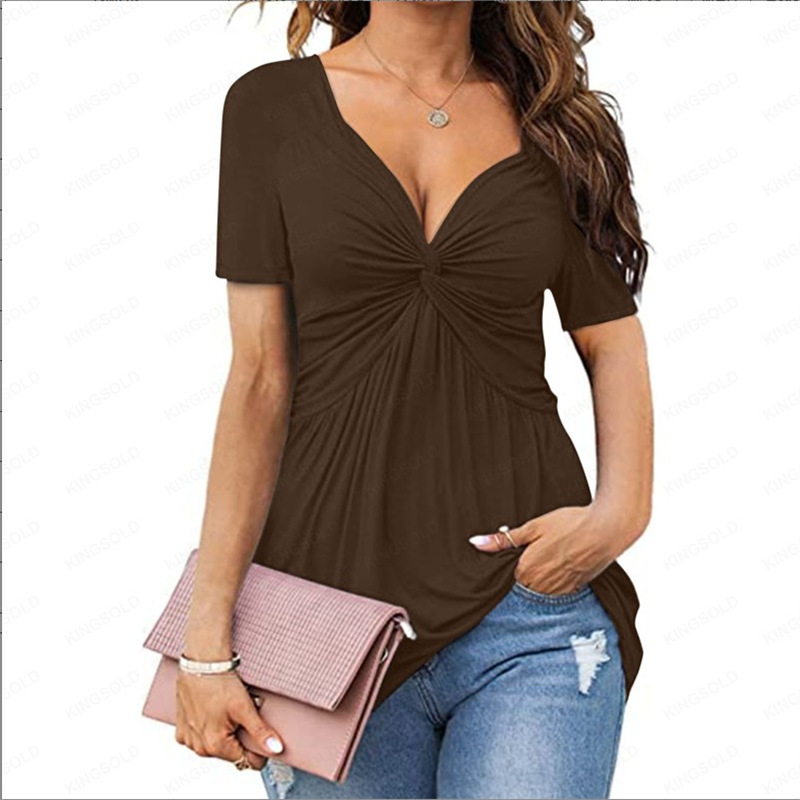 V-neck knotted short sleeves