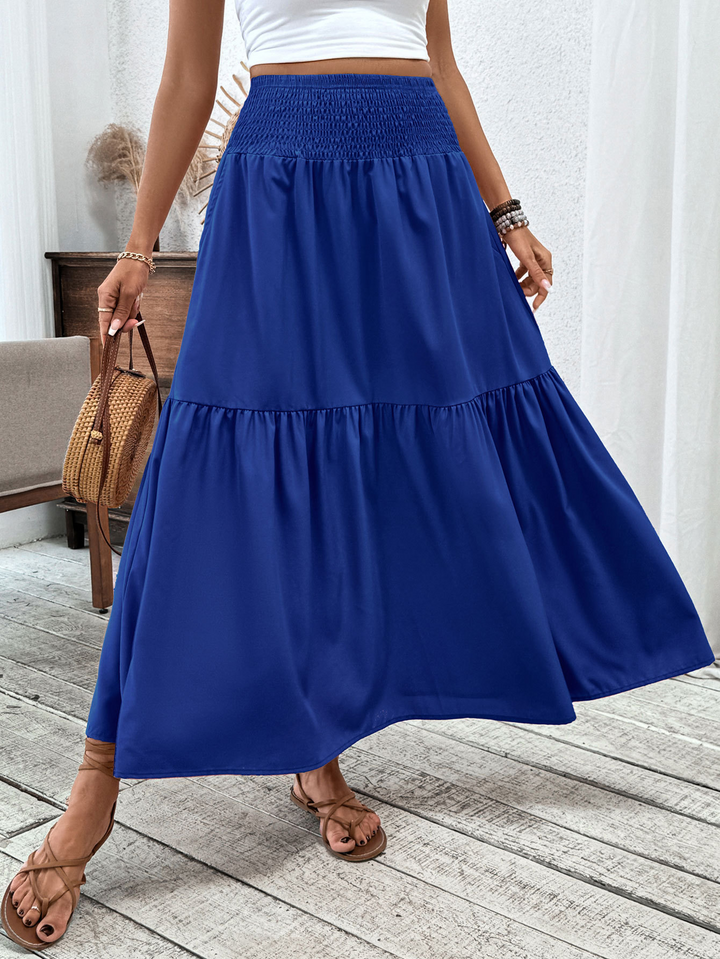 Floral print three-layer patchwork long skirt