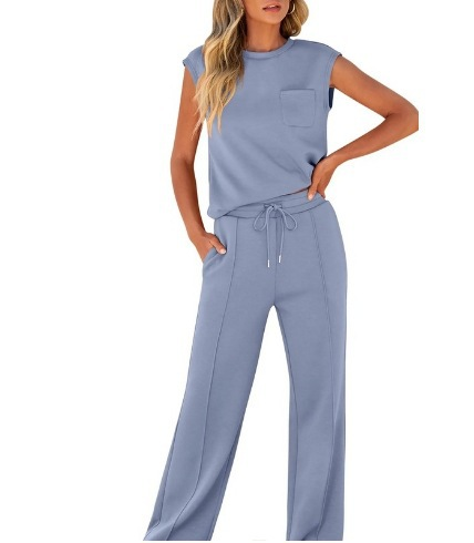 Sleeveless high-waisted wide-leg pants suit