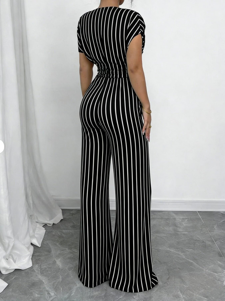 Off-shoulder tie-up jumpsuit wide-leg pants