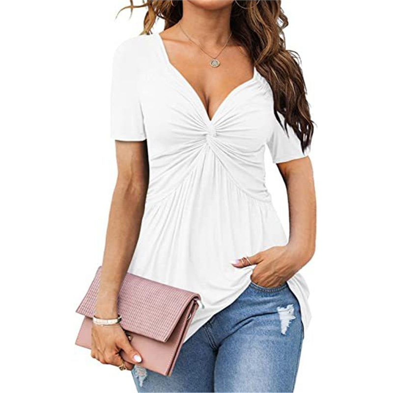 V-neck knotted short sleeves