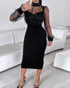 Mesh Beaded Patchwork Long Sleeve Dress