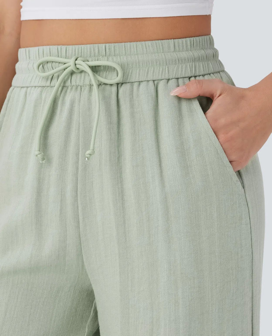 High-waisted drawstring wide-leg pants with side pockets