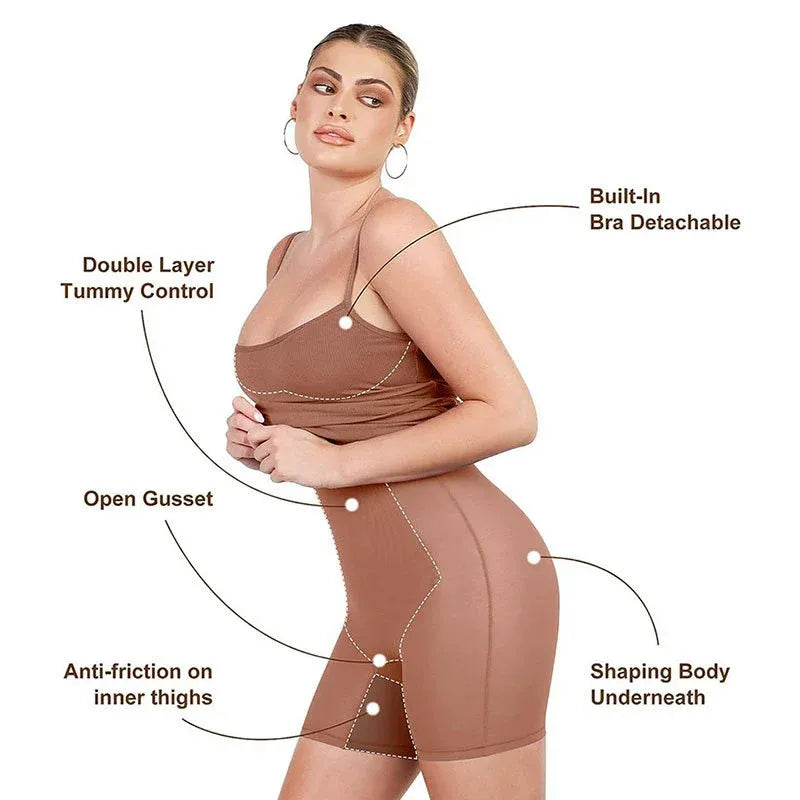 Belly-controlling waist-binding suspender miniskirt