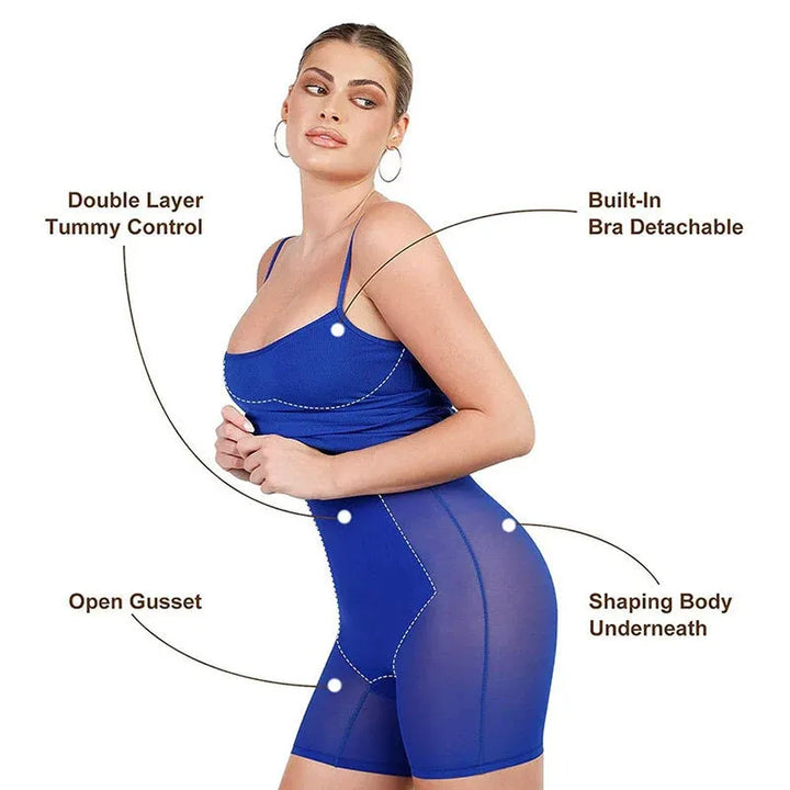 Belly-controlling waist-binding suspender miniskirt