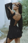 Mesh Long Sleeve Backless Dress