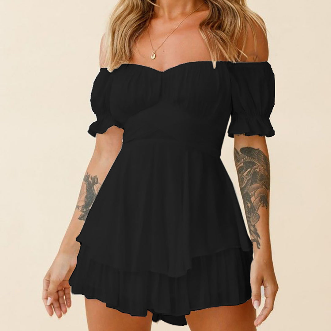 Boat neckline ruffle sleeve jumpsuit