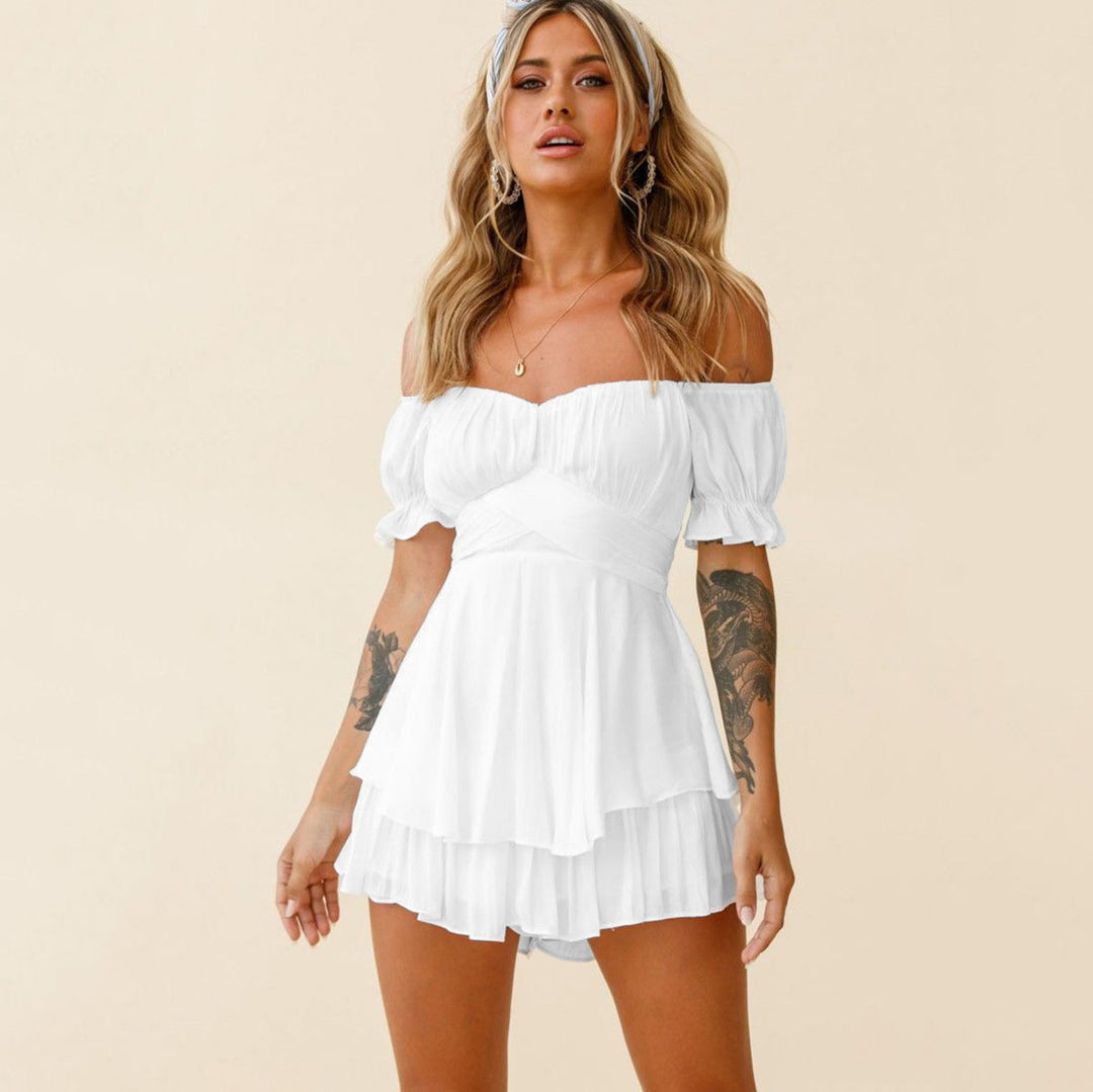 Boat neckline ruffle sleeve jumpsuit