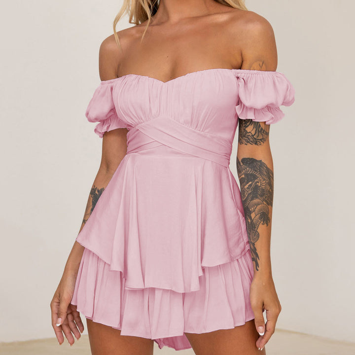Boat neckline ruffle sleeve jumpsuit
