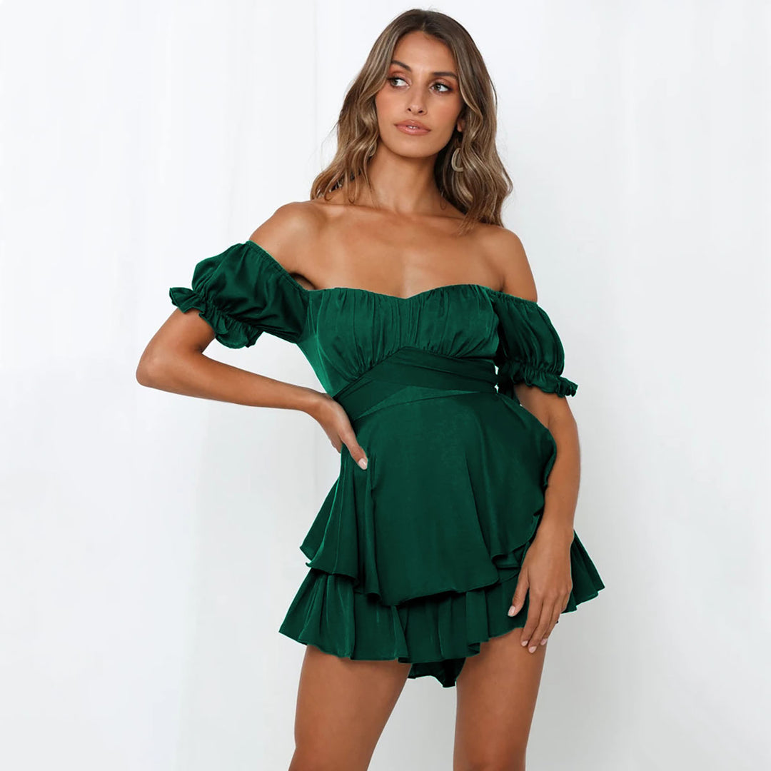 Boat neckline ruffle sleeve jumpsuit